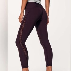 Lululemon black cherry meant to move leggings 7/8 lace